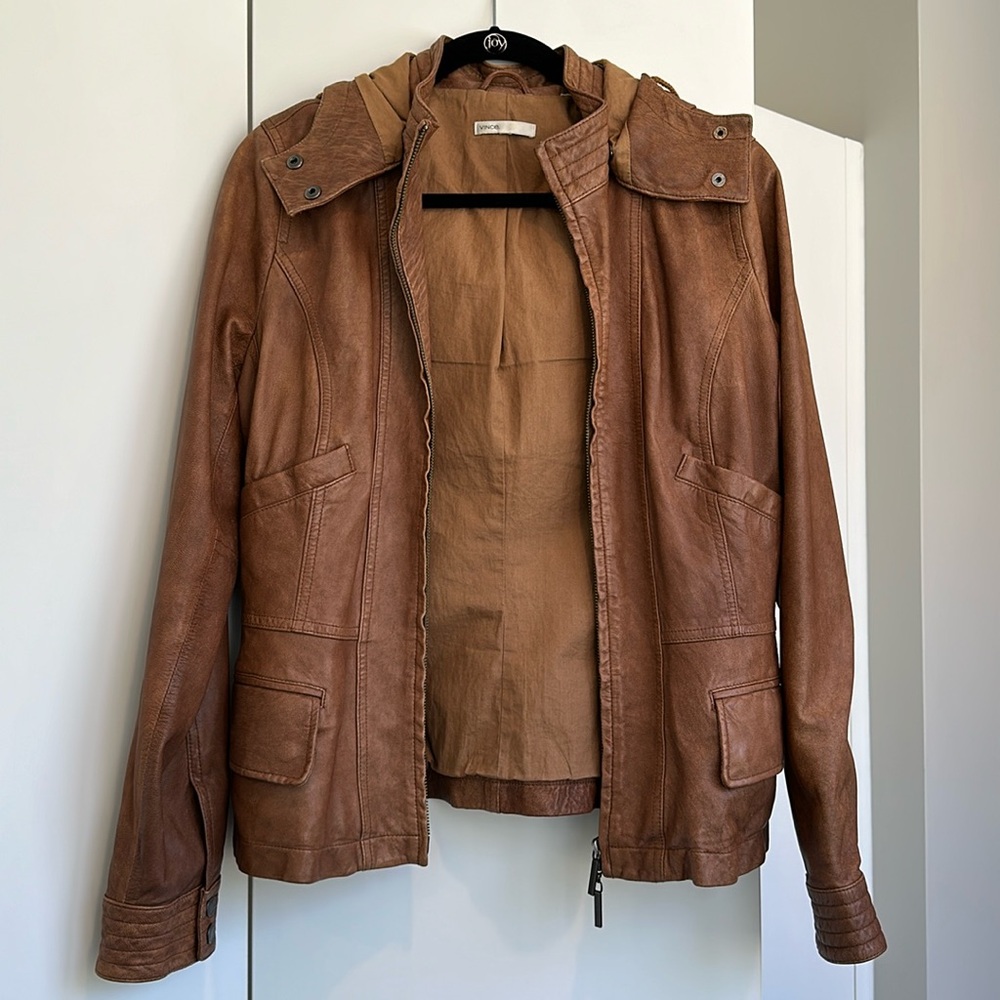 Vince Brown Leather Jacket - Size L